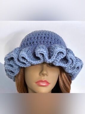 Chic Blue Ruffled Women's Hat